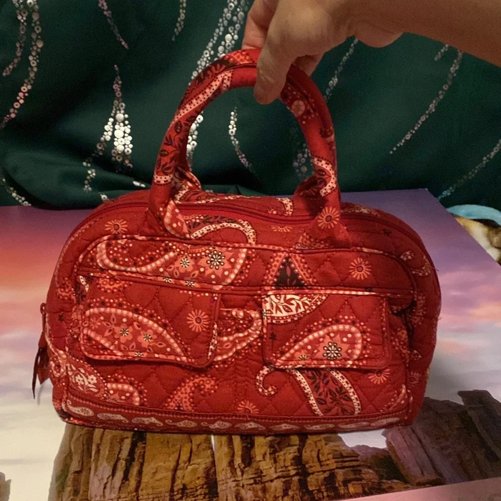 Two items Vera Bradley deep red Parsley shoulder bag.